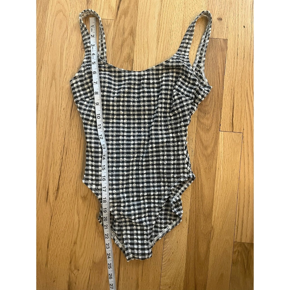 Azul Gingham One Piece Swimsuit Black White Seersucker Texture Scoop Back Size 6 - Picture 7 of 7